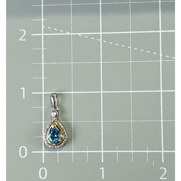Sterling Silver Pendant Blue Stone 14k Gold Accent 16 Inch Chain Dainty Petite - Picture 7 of 11